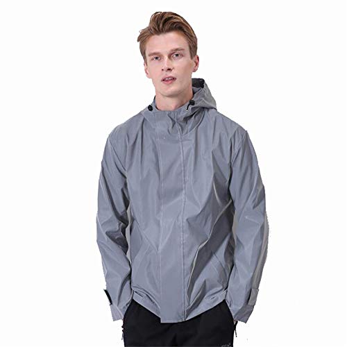 Reflektierende Herrenjacke Laufende Jacke Herrenjacke Reflektierende Reißverschluss Mit Kapuze Windjacke Leichtweiß für Radfahren Laufen (Farbe : Grau, Size : 4XL) von JTRHD