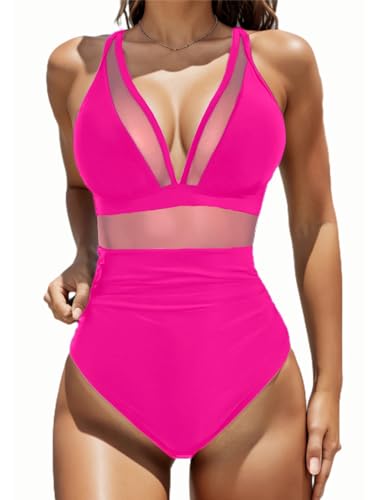 JTSONN Badeanzug Damen Bauchweg Push Up Bademode Shape Badeanzüge Einteilige Badeanzug V Ausschnitt Sexy Schwimmanzug Strandmode Swimsuit for Women von JTSONN