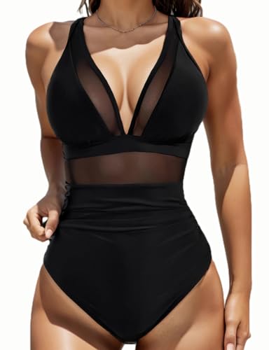 JTSONN Badeanzug Damen Bauchweg Push Up Bademode Shape Badeanzüge Einteilige Badeanzug V Ausschnitt Sexy Schwimmanzug Strandmode Swimsuit for Women von JTSONN