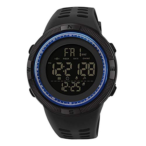 Herren Digitaluhren - 50M Wasserdichte Herren Digital Sport Uhren, Schwarz große Gesicht Militär Sportuhr LED Armbanduhr für Männer mit Wecker/Count-down-Timer/Doppelzeit/Stoppuhr/12/24H ,Black blue von JTTM