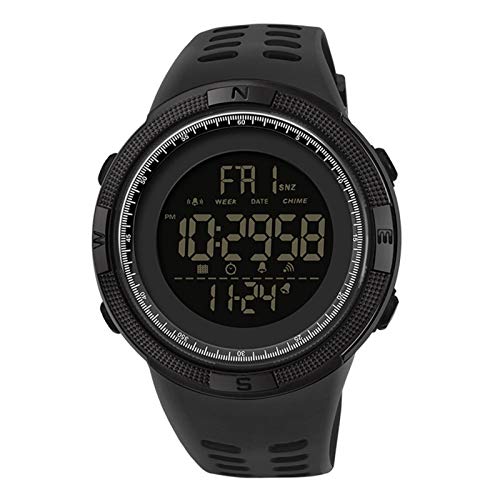 JTTM Herren Digitaluhren - 50M wasserdichte Herren Digital Sport Uhren, Schwarz große Gesicht Militär Sportuhr LED Armbanduhr für Männer mit Wecker/Count-down-Timer/Doppelzeit/Stoppuhr/12/24H,Schwarz von JTTM