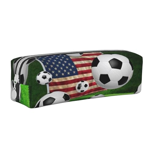 JTXSFYZPB Stilvolles Leder-Federmäppchen – Fußball-USA-Flagge – niedliches Federmäppchen für Kinder Mädchen und Jungen – Schreibwaren-Tasche Make-up-Organizer mit Reißverschluss, weiß, Einheitsgröße, JTXSFYZPB Stilvolles Leder-Federmäppchen – Fußball-USA-Flagge – niedliches Federmäppchen für Kinder Mädchen und Jungen – Schreibwaren-Tasche Make-up-Organizer mit Reißverschluss, weiß, Einheitsgröße, von JTXSFYZPB