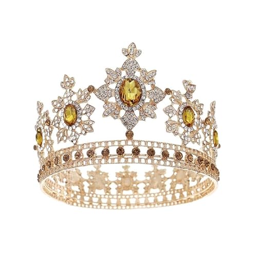 JTZYM 125 x 80 mm Krone in Gold Blau König Barock Kristall Braut Hochzeit Tiara Prinzessin Königin Krone mit Strass Braut Schärpe, Kristall Strass von JTZYM