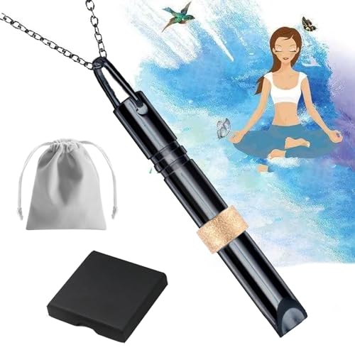 Edelstahl Atemhalskette Stressabbau Halsketten Achtsame Halskette Stress Relief Halskette mit Schmuckbeutel für Tiefe Atemübungen für Männer Frauen Meditation Stressabbau Entspannung (black) von JUAEYIDDS