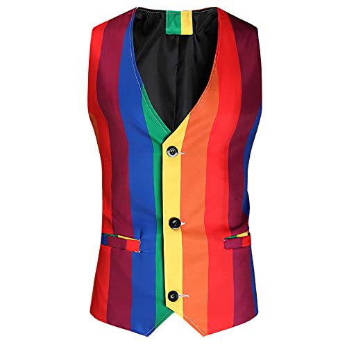 Ärmellose Männer Weste Gilet Business Casual Herren Bunt Anzug Weste V-Ausschnitt Ärmellose Herren Weste formale Leichte Regenbogen Gilet Jackett Slim Smoking Frack Anzug Business Hochzeit Rot XL von JUANMAO