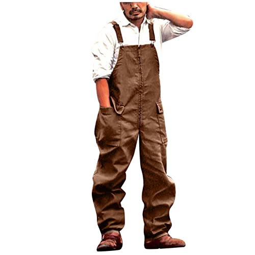 Arbeitshosen Männer Latzhose Lang Herren Latzhose Overalls Jeanshose Cargo Hose Lange große Größen Übergrößen Retro Bib Overalls Loose Fit Jumpsuit Hosenträgerhose Suspender Pants Retro Braun XL von JUANMAO