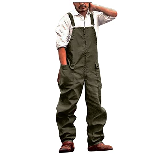 Arbeitshosen Männer Latzhose Lang Herren Latzhose Overalls Jeanshose Cargo Hose Lange große Größen Übergrößen Retro Bib Overalls Loose Fit Jumpsuit Hosenträgerhose Suspender Pants Retro Grau 3XL von JUANMAO