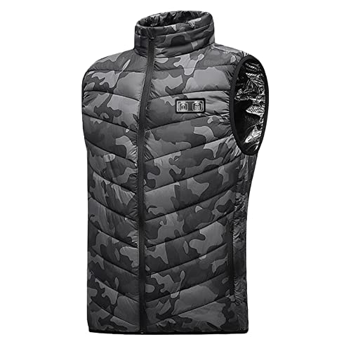 Elektrische Heizweste Stehkragen Winter Warm Camo Elektrische USB Beheizbare Weste mit 2 Einstellbar Temperatur 13 Einstellbar Temperatur Herren Damen Beheizbare Weste Outdoor Motorrad Camping von JUANMAO