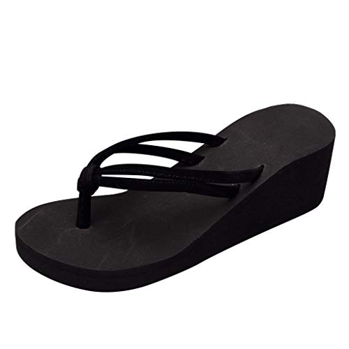 Flip Flops Hausschuhe Muffin Unten Damen Pailletten Sandalen mit Absatz Plattform Keilsandalen Damenschuhe Mode Frauen Keil Hausschuhe Schwarze Schuhe Mädchen Keil Blumen Flip Flops von JUANMAO