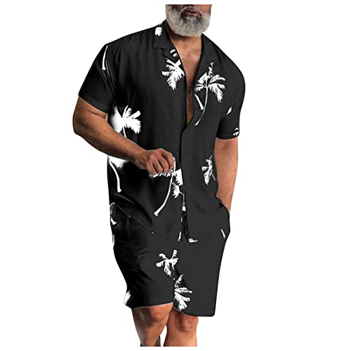 Floral Zweiteiler Jogginganzug Casual Outfits Herren Freizeitanzug Druckanzug Kurzarm Shirt Shorts Set Herren 2-Teiliges Outfit Sommer Leichte Hawaiihemd Bequem Herren Elastisch Kurze Hosen von JUANMAO