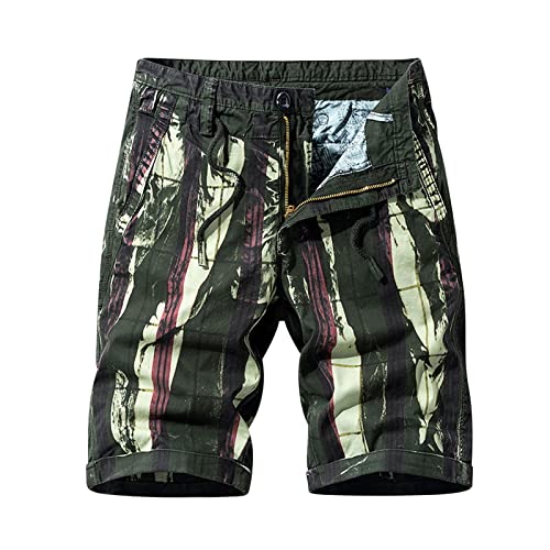 Herren Camouflage-Shorts im Militär-Stil lockere Arbeitshose, Outdoor-Hose Herren Elastisch Kurze Hosen Herren Freizeit Modern Kurze Hosen Bermuda-Shorts Freizeithose Jogginghose Armee grün 4XL von JUANMAO