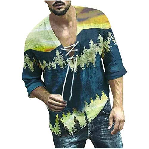 Herren Oversize T-Shirt V Ausschnitt, Herren Basic T-Shirts V-Neck Mit Schnürung Kurzarm Herren T-Shirt mit tiefem V-Ausschnitt Slim fit Kurzarmshirt Trainingsshirt Regular Fit Weich Stretch von JUANMAO