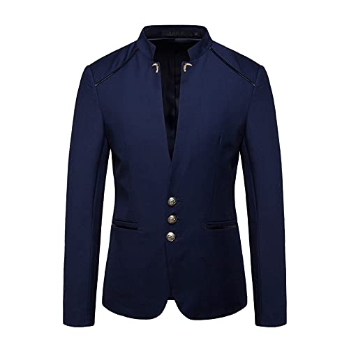 Herren Sakko Blazer Stehkragen Herren Smokingjacke Sakko Anzüge für Hochzeit Party Nachtklub Jacke Host Kostüm Elegant Herrenmantel Business Freizeit Casual Trenchcoat Wintermantel Männlich Blau von JUANMAO