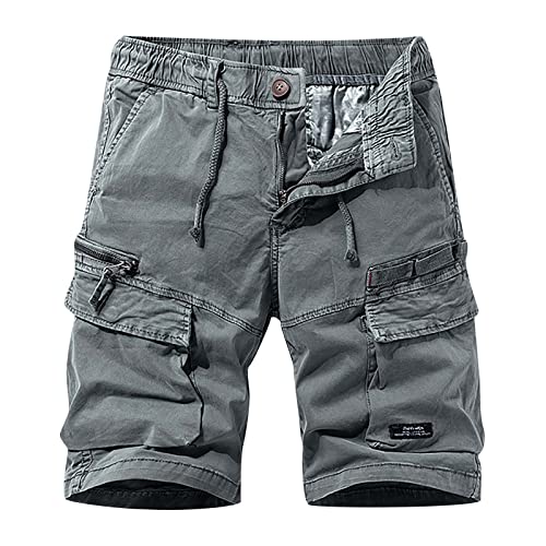 JUANMAO Arbeitshosen Männer Kurz Herren Sweat Short Cargo Short Work Hose Herren Bermuda Kurze Hosen Sommer Herrenshorts Arbeitshose Große Größe Trainingshose Herren Cargo Jogginghose Grau 32 von JUANMAO