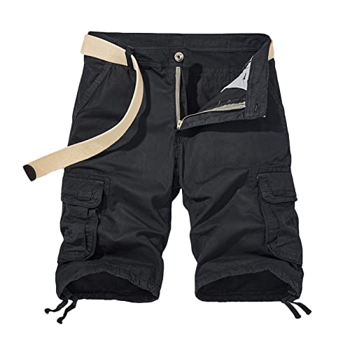 JUANMAO Cargohose Herren Baggy Kurze Hose Bermuda Sommer Herrenshorts Short Kurze Hosen Cargo Stretch Herrenshorts Short Freizeithose Wanderhose Trekkinghose Pants Outdoorhose Männer Schwarz M von JUANMAO