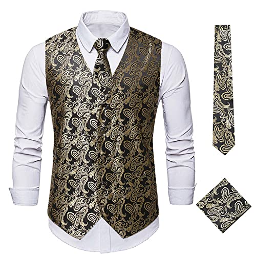 JUANMAO Herren Anzug Weste Sakko Slim Fit Herren Paisley Jacquard Weste Anzug Smoking Herren Weste Anzugweste Westen Business Anzug Weste Formal Klassisch Einfarbig Businessweste Casual Schwarz XL von JUANMAO