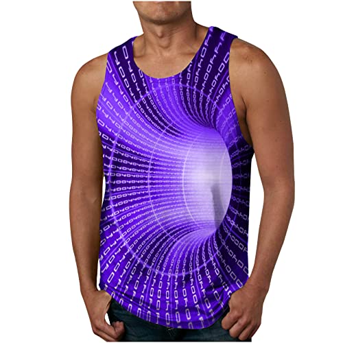 JUANMAO Herren Tank Top Sport Tunneldruck Herren Tank Top Baumwoll Fitness Muskelshirts Trägershirts Herren Sommer Casual Hemden Tops Männer Lässiger Sommerpullover für Herren, Lila XL von JUANMAO