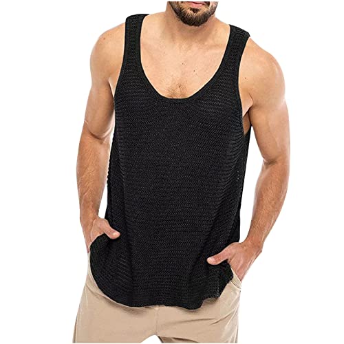 JUANMAO Herren Tank Top Tankshirt transparentes Oberteil Herren Pullover Strick Sweater Pullover mit Rundhalsausschnitt Herrenshirt Sweater Strick Netz Oberteil Damen Herren Sportbekleidung Tank Top von JUANMAO