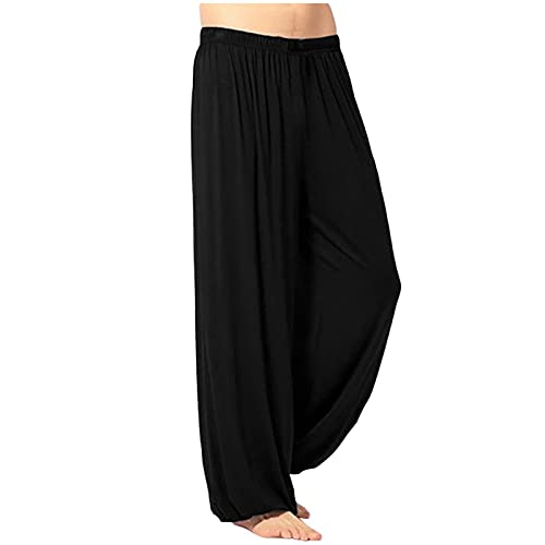 JUANMAO Hosen Herren Sommer Einfarbig Pumphose Haremshose Freizeithose Leinenhose Herren Lang Leichte Trainingshose Herrenhosen Männerhosen Sporthosen Sporthose Freizeithose Schwarz XXL von JUANMAO