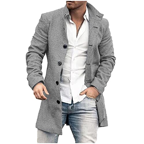 Land Mantel Herren Revers Business Jacke Herren Winter Jacke Parka Outdoor Mantel Elegant Wintermantel Business und Freizeit Style Herren Wintermantel Wollmischung Warm Gefüttert Grau XL von JUANMAO