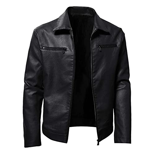 JUANMAO Lederjacke Taschen Motorradjacke Windjacke Herren Mäntel Jacken Klassisch Weich Leder Weste Herbst und Winterjacke für Herren Lederjacke Herren Kunstleder Lederjacke Schwarz L von JUANMAO