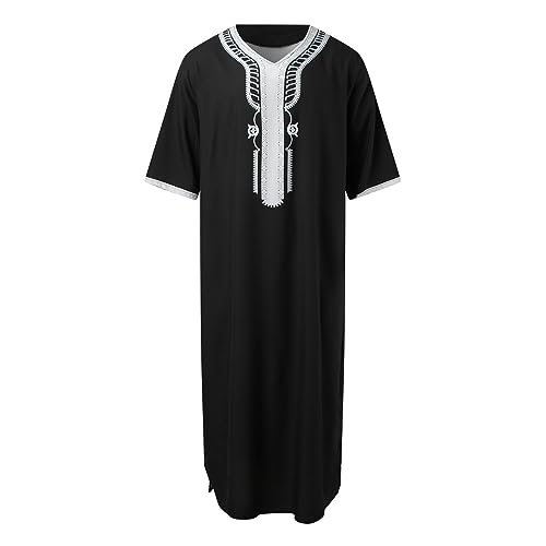 JUANMAO Muslim Kaftan Herren 3/4 Ärmel, Herren Seite Split Robe Baumwolle mit Taschen Muslim Robe Herren Einfarbig Lange Ärmel Islamische Wüstenkleid Ethnische Kleidung für Männer Hals Saudi-Arabien von JUANMAO