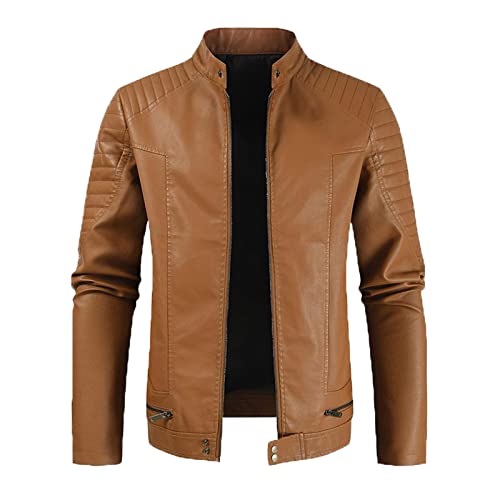 JUANMAO PU Leder Mäntel Slim Fit Lederjacke Herren Kunstleder Bikerjacke Übergangsjacke Herren Lederjacke Herren Lederweste Freizeitweste Jagdweste Männer Lederjacken Casual Motorrad Gelb 4XL von JUANMAO