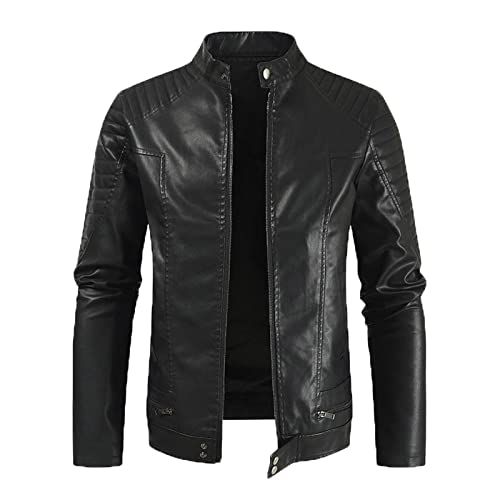 JUANMAO PU Leder Mäntel Slim Fit Lederjacke Herren Kunstleder Bikerjacke Übergangsjacke Herren Lederjacke Herren Lederweste Freizeitweste Jagdweste Männer Lederjacken Casual Motorrad Schwarz 4XL von JUANMAO