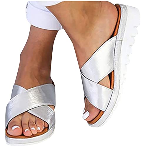 JUANMAO Sandalen Damen mit Absatz Sandaletten Plateau Damen flach Sandalen Flache Sandalen Schuhe Kristall Sommer Damen Römer Sandalen Unisex Frauen Sandaletten Comfort Lining Silber 42 von JUANMAO