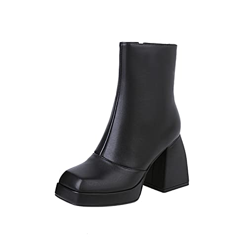 JUANMAO Wärme Winterstiefel Stiefel Boots Plateau Schuhe Damen-Stiefeletten mit spitzem Zehenbereich Reißverschluss Knöchel Schuhe Schneestiefel Damenschuhe Schwarz 38 von JUANMAO