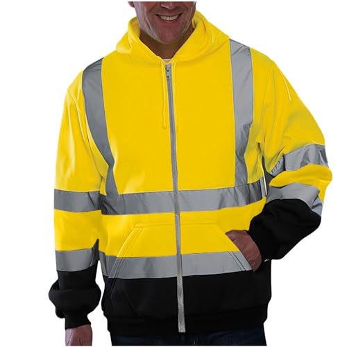 JUANMAO Warnjacke mit Reflektionsstreifen Warnschutz Softshelljacke Mit Tasche Herren Warnschutzjacke Fleece Winterjacke Arbeitsjacke Pilotjacke Pilotenjacke Thermo Jacke, von JUANMAO