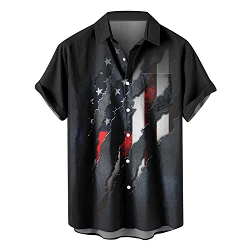 Kurzarmhemden Herren klassisch Hawaii Bedrucktes Amerikanische Flagge Herren Business Hemd Kurzarm mit Alloverprint 3D Drucken Hawaiihemd Kurzarm Hawaiihemd Männer Holzfällerhemd Shirt Vintage von JUANMAO