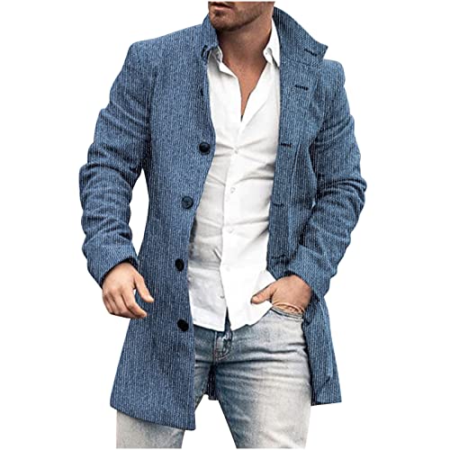 Land Mantel Herren Revers Business Jacke Herren Winter Jacke Parka Outdoor Mantel Elegant Wintermantel Business und Freizeit Style Herren Wintermantel Wollmischung Warm Gefüttert Blau XL von JUANMAO