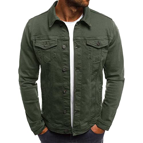 Männer Denim Jacken Slim Fit Denim Coat Militärjacke Herren Jeansjacke Herren lässige Jacke Jeans Jacken Herren kausal übergroß Mode Jacke Mantel Jeansjacken Lässige Basic Outwear Mantel Grün XL von JUANMAO