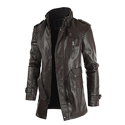 PU Jacke Biker Ledermäntel Kleidung Lange Lederjacke Lässig Stehkragen Motorradjacken Leder Weste Biker Clubweste Nubukleder Herren Strickjacke Outdoor Lederjacke Herren Vintage Thermo Lederjacke von JUANMAO