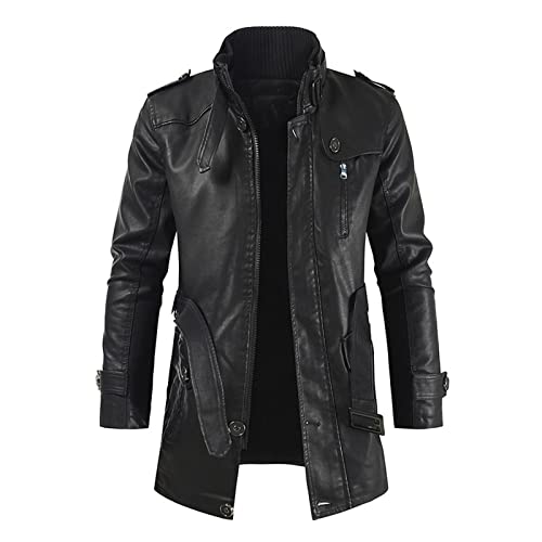 PU Jacke Biker Ledermäntel Kleidung Lange Lederjacke Lässig Stehkragen Motorradjacken Leder Weste Biker Clubweste Nubukleder Herren Strickjacke Outdoor Lederjacke Herren Vintage Thermo Lederjacke von JUANMAO