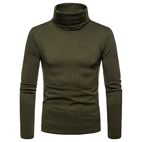 Rollkragen-Pullover Pulli Herren Pullover Woll-Pullover Sweatshirt Slim Herren dünner Strick-Pullover Oversize Herren Pullover Rundhals Langarm Rollkragenpulli Einfarbig Strickpullover Armee grün von JUANMAO