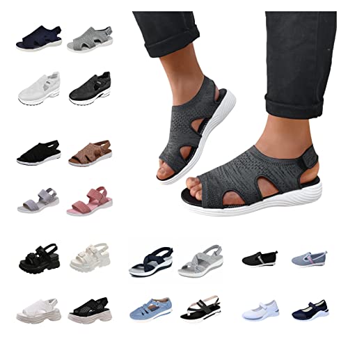 Sandalen Damen Sommer Orthopädische Schuhe Slingback Slide Sport Strick Sandalen Mit Luftkissen Leichte Laufschuhe Clogs Plateau Rutschfest Frauen Barfuss Sandalette Sneaker Sportschuhe Turnschuhe von JUANMAO