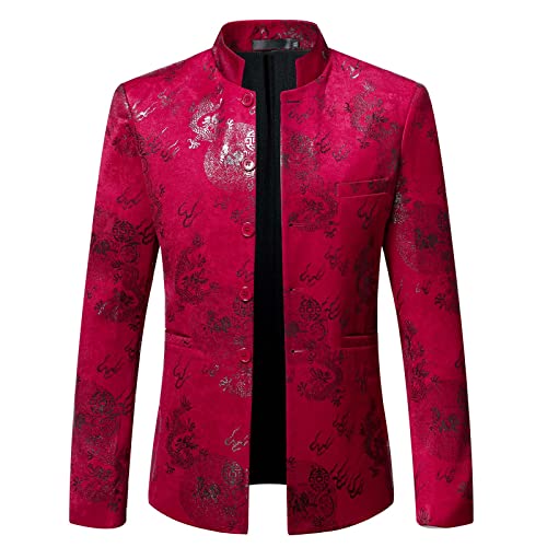 Stehkragen Herren Anzugjacke Herren Anzug Shiny Glitzer Sakko Suit Stilvoll Anzugjacke Blazer Blumenmuster Paisley Mäntel Wollmantel Warm Mantel Karneval Kostüm Blazer Hochzeit Party Festlich Rot von JUANMAO