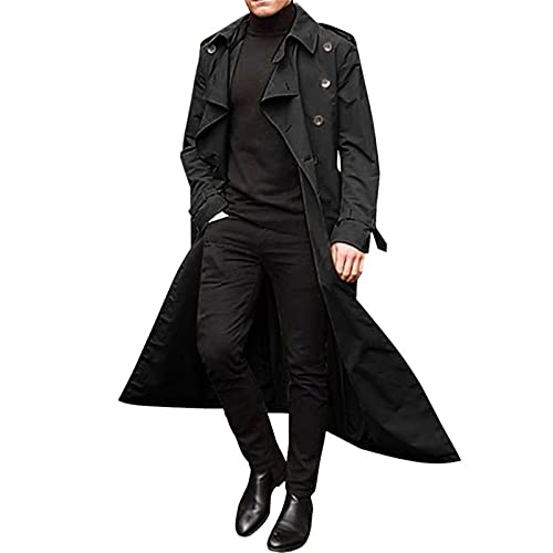 Trenchcoat Herren Jacke Lang Komfort Mantel mit Taschen Herren große Größen Übergrößen Menswear große Taschen Leinen solide Jacke für Herren Lang Business Trenchcoat Jacke für Business Freizeit von JUANMAO