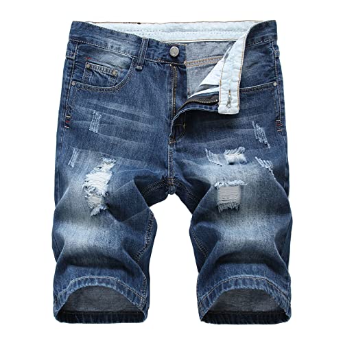 jeans herren Zerrissen Kurz Jeanshose Casual Business Herren Shorts Basic Denim Shorts 3/4 Hosen Freizeithose Männer Kneelang Straight Sportjeans Denim Jeansshorts Kurz Shorts Herren Jeans Blau M von JUANMAO