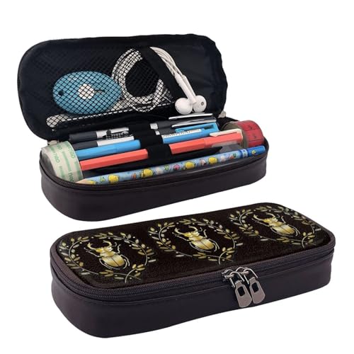 JUANYQME Bug Wreath Leder Stift oder Federmäppchen für Mädchen und Jungen in der Schule, kann als Schreibwarentasche, kleine Aufbewahrungstasche und Kosmetiktasche verwendet werden., Schwarz , von JUANYQME