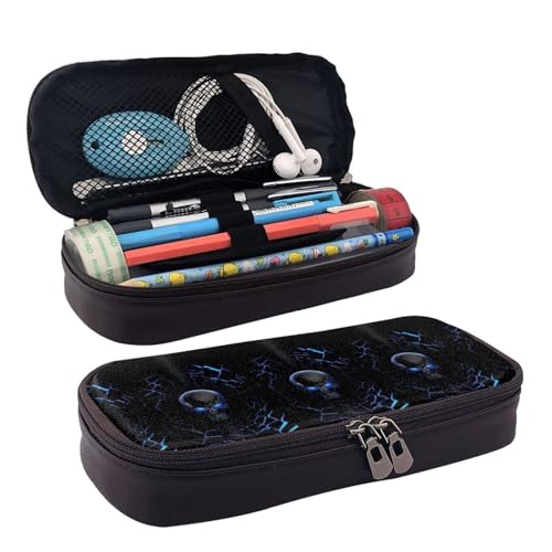 JUANYQME Federmäppchen aus Leder mit Totenköpfen für Mädchen und Jungen in der Schule, kann als Schreibwarentasche, kleine Aufbewahrungstasche und Kosmetiktasche verwendet werden., Schwarz , von JUANYQME