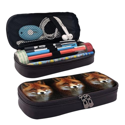 JUANYQME Fox Leder Federmäppchen oder Federmäppchen für Mädchen und Jungen in der Schule, kann als Schreibwarentasche, kleine Aufbewahrungstasche und Kosmetiktasche verwendet werden., Schwarz , von JUANYQME