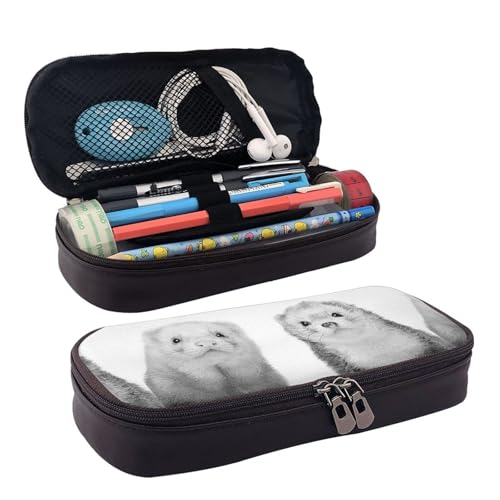 JUANYQME Frettchen Leder Stift oder Federmäppchen für Mädchen und Jungen in der Schule, kann als Schreibwarentasche, kleine Aufbewahrungstasche und Kosmetiktasche verwendet werden., Schwarz , von JUANYQME