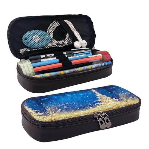 JUANYQME Goldener Glitzer Weihnachtsbaum Leder Stift oder Federmäppchen für Mädchen und Jungen in der Schule, kann als Schreibwarentasche, kleine Aufbewahrungstasche und Kosmetiktasche verwendet von JUANYQME