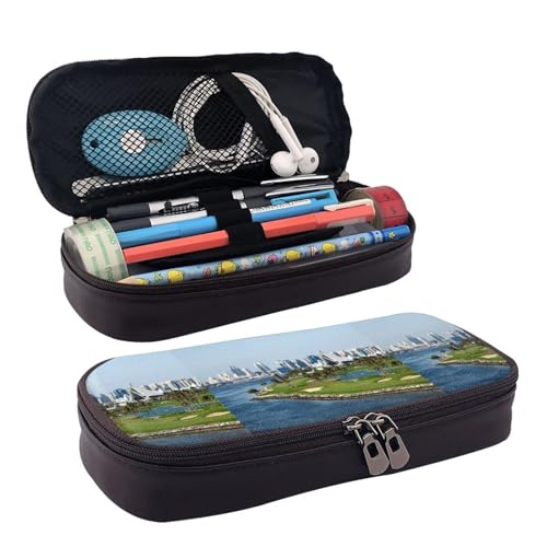 JUANYQME Golf Yacht Club Leder Stift oder Federmäppchen für Mädchen und Jungen in der Schule, kann als Schreibwarentasche, kleine Aufbewahrungstasche und Kosmetiktasche verwendet werden., Schwarz , von JUANYQME