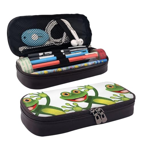 JUANYQME Grüner Frosch Leder Stift oder Federmäppchen für Mädchen und Jungen in der Schule, kann als Schreibwarentasche, kleine Aufbewahrungstasche und Kosmetiktasche verwendet werden., Schwarz , von JUANYQME