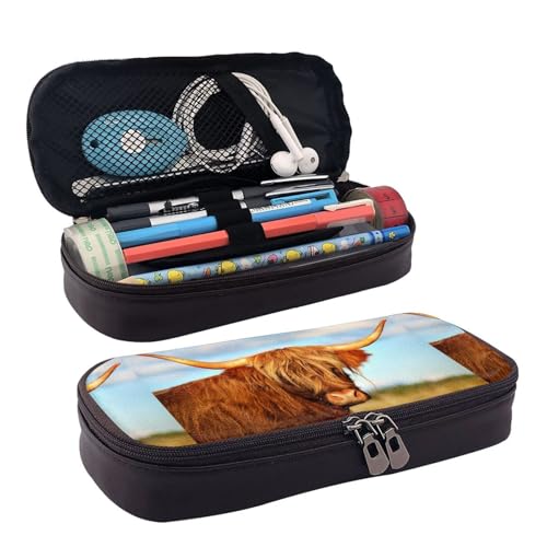 JUANYQME Highland Kuhleder Federmäppchen oder Federmäppchen für Mädchen und Jungen in der Schule, kann als Schreibwarentasche, kleine Aufbewahrungstasche und Kosmetiktasche verwendet werden., Schwarz von JUANYQME