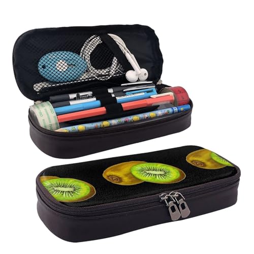 JUANYQME Kiwi Leder Federmäppchen oder Federmäppchen für Mädchen und Jungen in der Schule, kann als Schreibwarentasche, kleine Aufbewahrungstasche und Kosmetiktasche verwendet werden., Schwarz , von JUANYQME